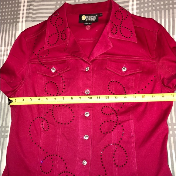 SOLD!!! Christine Alexander RED denim bling faux diamond L - Picture 11 of 14